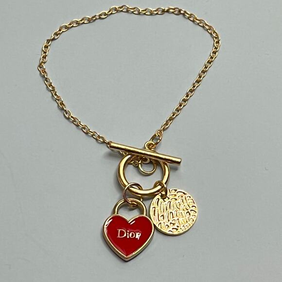 Dior Red Heart Charm with a 6.5” Bracelet Chain - Gold Shell Charm - Picture 2 of 3